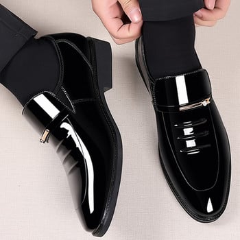 Лачени обувки за мъже Бизнес обувки Ежедневни мокасини с високи пръсти за мъже Луксозни парти сватбени обувки с голям размер