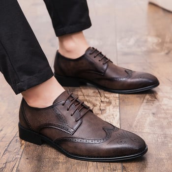 DUDELI 2022 Brogue Официални обувки Мъжки рокли Кожени обувки Модни мъжки обувки с равни обувки Истински ретро мъжки обувки с остър пръст Оксфорд