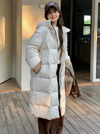 Зимни дамски пухени якета за 2022 г. Ултра леко топло ежедневно палто Дамско пухено яке Парка с дълга качулка Палто с памучна подплата
