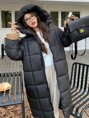 Зимни дамски пухени якета за 2022 г. Ултра леко топло ежедневно палто Дамско пухено яке Парка с дълга качулка Палто с памучна подплата