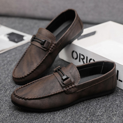 2023, pantofi noi din piele pentru bărbați, pantofi casual din piele, pantofi plati pentru bărbați de marcă, pantofi de șofat, versatili, negri.