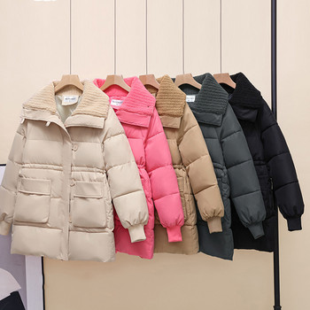 Ново дамско зимно палто с памучна подплата за 2023 г. Дамско пухено яке от агнешка вълна, свободно топло палто