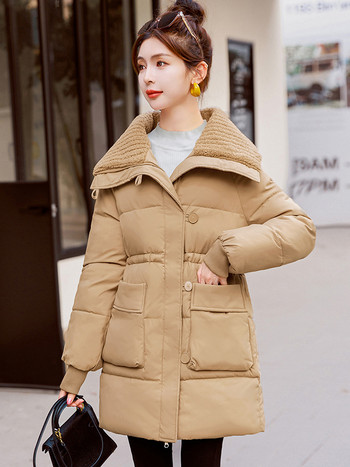 Ново дамско зимно палто с памучна подплата за 2023 г. Дамско пухено яке от агнешка вълна, свободно топло палто
