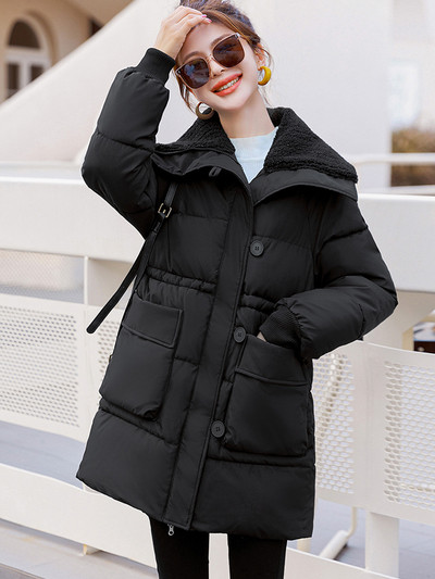 Novi ženski zimski kaput s podstavljenim pamukom za 2023. Jagnjeća vuna Patchwork Parka Ženska pufer jakna Široki topli kaput