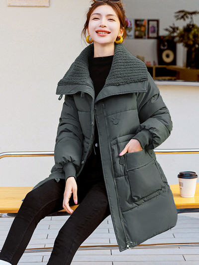 Novi ženski zimski kaput s podstavljenim pamukom za 2023. Jagnjeća vuna Patchwork Parka Ženska pufer jakna Široki topli kaput