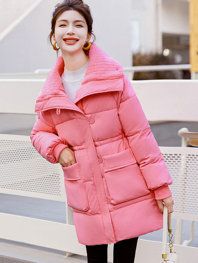 Novi ženski zimski kaput s podstavljenim pamukom za 2023. Jagnjeća vuna Patchwork Parka Ženska pufer jakna Široki topli kaput