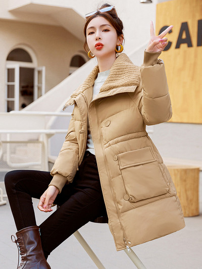 Novi ženski zimski kaput s podstavljenim pamukom za 2023. Jagnjeća vuna Patchwork Parka Ženska pufer jakna Široki topli kaput