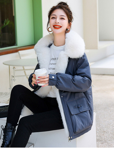 2023. Zimska parka s velikim krznenim ovratnikom i podebljana topla ležerna jakna Ženska pufer jakna Pamučno podstavljena gornja odjeća otporna na vjetar