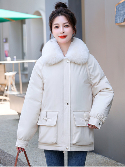 2023. Zimska parka s velikim krznenim ovratnikom i podebljana topla ležerna jakna Ženska pufer jakna Pamučno podstavljena gornja odjeća otporna na vjetar