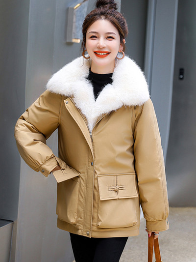 2023. Zimska parka s velikim krznenim ovratnikom i podebljana topla ležerna jakna Ženska pufer jakna Pamučno podstavljena gornja odjeća otporna na vjetar