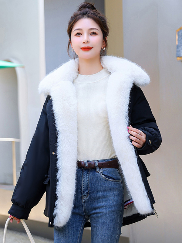 2023. Zimska parka s velikim krznenim ovratnikom i podebljana topla ležerna jakna Ženska pufer jakna Pamučno podstavljena gornja odjeća otporna na vjetar