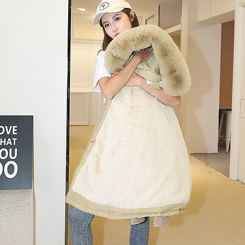 Nova zimska ženska pamučno podstavljena jakna iz 2023., ležerna jakna s velikim krznenim ovratnikom i kapuljačom, kaput s krznenom podstavom od krzna Ženska topla odjeća otporna na vjetar