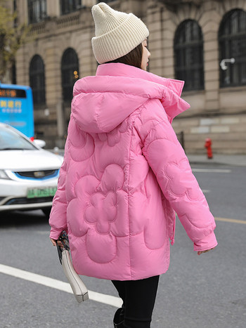2023 Зимно пухено яке Дебело топло дамско палто с качулка Дамско пухено яке Корейска мода Ветроустойчиво горно облекло