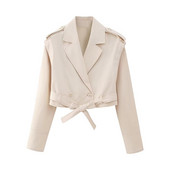 Tavaszi őszi női, kétsoros, rövid kabát, levehető utcai viselet, női hajtóka, divatos széldzseki öves kabáttal