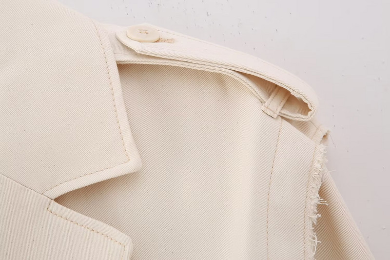 Tavaszi őszi női, kétsoros, rövid kabát, levehető utcai viselet, női hajtóka, divatos széldzseki öves kabáttal