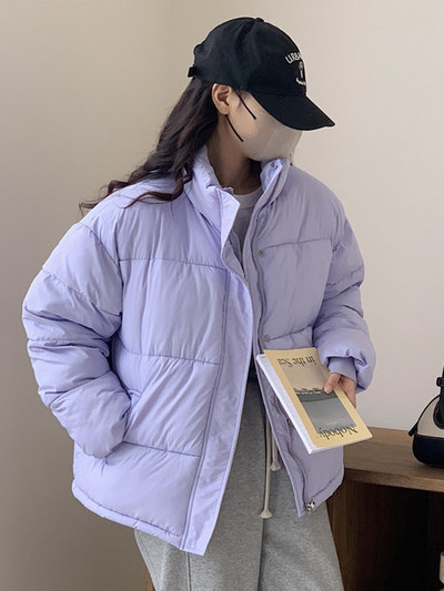 Korejska modna kratka pamučna jakna za 2023. Ženska ležerna topla jakna sa samostojećim ovratnikom Vintage ženska pufer jakna Široki kaput