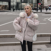 Iarnă 2023 Parka cu glugă pentru femei Jachetă mare cu guler de blană pentru damă, cu fermoar, jachetă puf largi, haină îngroșată, îmbrăcăminte caldă, rezistentă la vânt