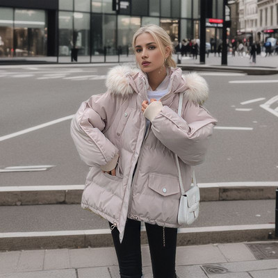 Iarnă 2023 Parka cu glugă pentru femei Jachetă mare cu guler de blană pentru damă, cu fermoar, jachetă puf largi, haină îngroșată, îmbrăcăminte caldă, rezistentă la vânt