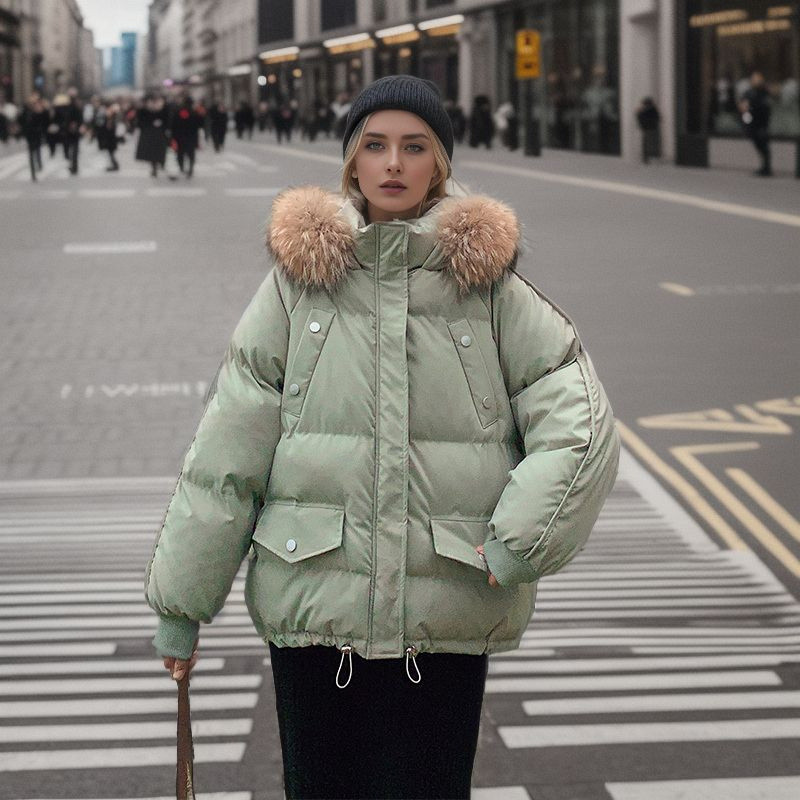 Iarnă 2023 Parka cu glugă pentru femei Jachetă mare cu guler de blană pentru damă, cu fermoar, jachetă puf largi, haină îngroșată, îmbrăcăminte caldă, rezistentă la vânt