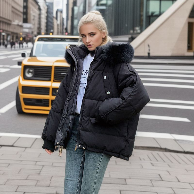 Iarnă 2023 Parka cu glugă pentru femei Jachetă mare cu guler de blană pentru damă, cu fermoar, jachetă puf largi, haină îngroșată, îmbrăcăminte caldă, rezistentă la vânt