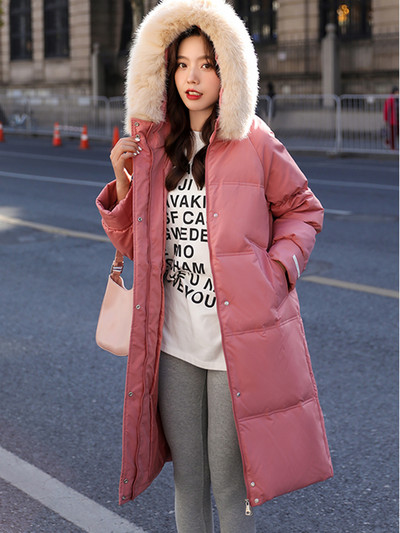 2023 m. žiemos moteriškos pūkinės striukės, didelė kailinė apykakle su gobtuvu, stora, šilta, ilga parkai Moteriška striukė nuo vėjo, šilti viršutiniai drabužiai