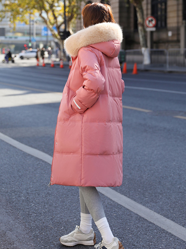 2023 m. žiemos moteriškos pūkinės striukės, didelė kailinė apykakle su gobtuvu, stora, šilta, ilga parkai Moteriška striukė nuo vėjo, šilti viršutiniai drabužiai