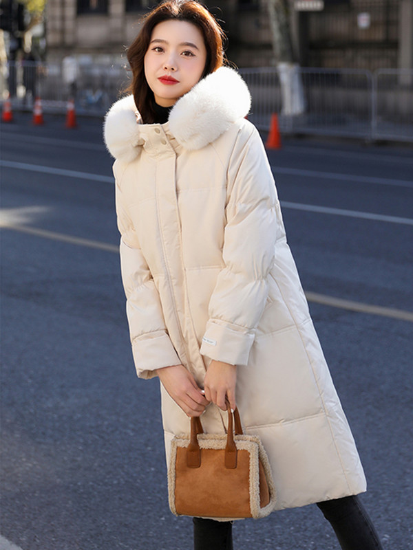 2023 m. žiemos moteriškos pūkinės striukės, didelė kailinė apykakle su gobtuvu, stora, šilta, ilga parkai Moteriška striukė nuo vėjo, šilti viršutiniai drabužiai