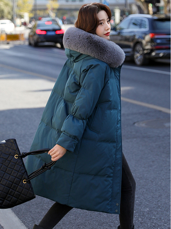 2023 m. žiemos moteriškos pūkinės striukės, didelė kailinė apykakle su gobtuvu, stora, šilta, ilga parkai Moteriška striukė nuo vėjo, šilti viršutiniai drabužiai