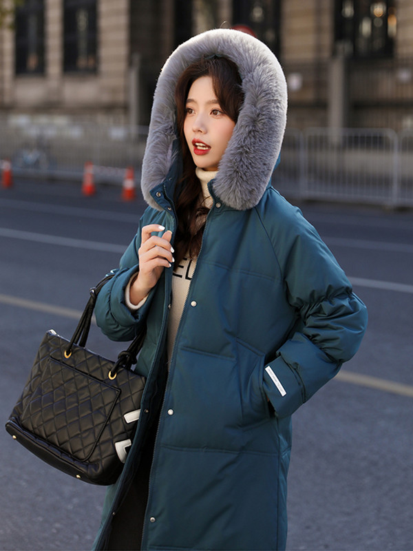 2023 m. žiemos moteriškos pūkinės striukės, didelė kailinė apykakle su gobtuvu, stora, šilta, ilga parkai Moteriška striukė nuo vėjo, šilti viršutiniai drabužiai