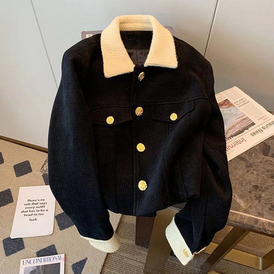 Jachetă din catifea cu parfum mic, vintage franceză de înaltă calitate, pentru femei, iarna 2023, la modă elegantă, haină scurtă de lână.