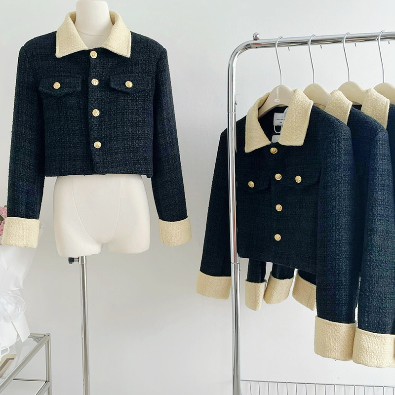 Jachetă din catifea cu parfum mic, vintage franceză de înaltă calitate, pentru femei, iarna 2023, la modă elegantă, haină scurtă de lână.