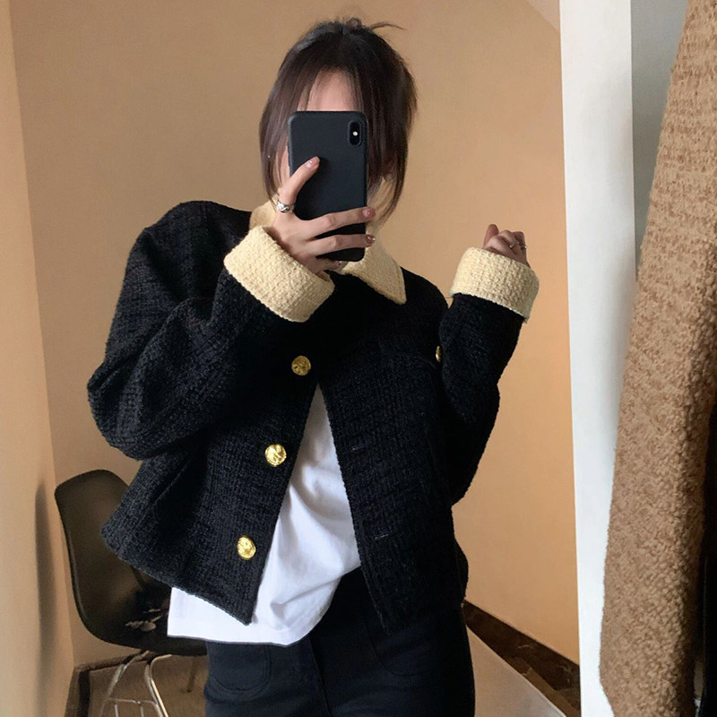 Jachetă din catifea cu parfum mic, vintage franceză de înaltă calitate, pentru femei, iarna 2023, la modă elegantă, haină scurtă de lână.