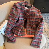 Jesen-zima 2023. Nova francuska mala mirisna jakna od tvida za žene Korejski modni ležerni široki vuneni kaputi Karirana gornja odjeća