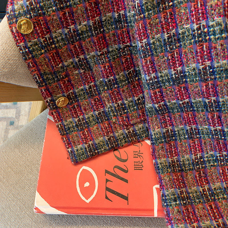 Jesen-zima 2023. Nova francuska mala mirisna jakna od tvida za žene Korejski modni ležerni široki vuneni kaputi Karirana gornja odjeća