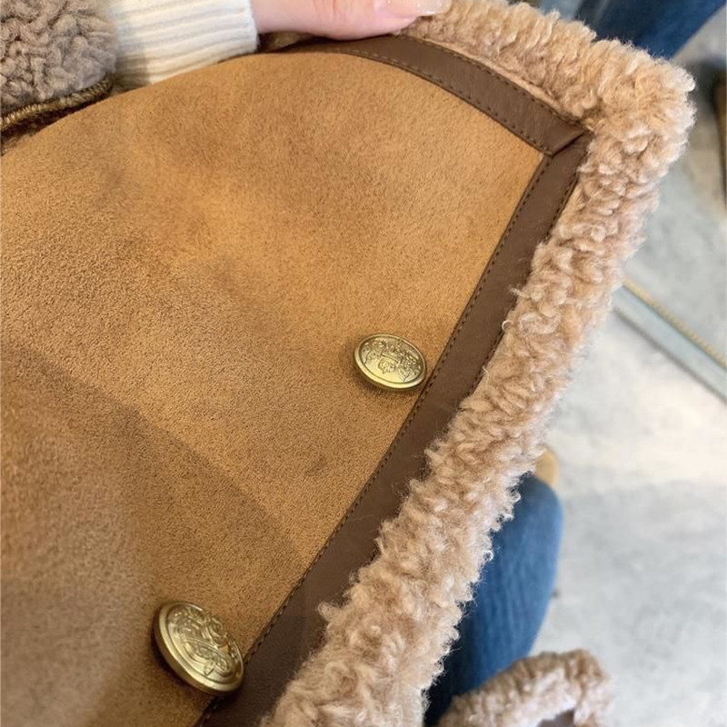 Jachetă bomber din lână de miel de iarnă 2023, pentru femei, țesătură de piele de căprioară, blană de vânt BF, o haină cu fermoar, jachete groase, calde, decupate pentru motociclist