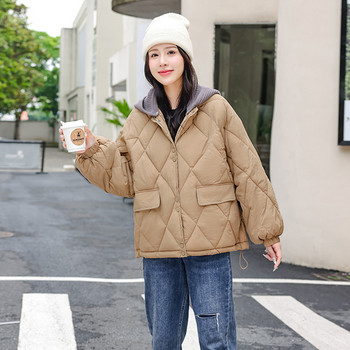 2023 Ново зимно яке Корейски дамски дрехи Дебело зимно палто Дамско свободно яке с качулка и памучна подплата Горно облекло
