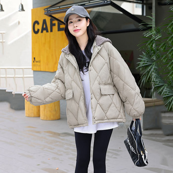 2023 Ново зимно яке Корейски дамски дрехи Дебело зимно палто Дамско свободно яке с качулка и памучна подплата Горно облекло