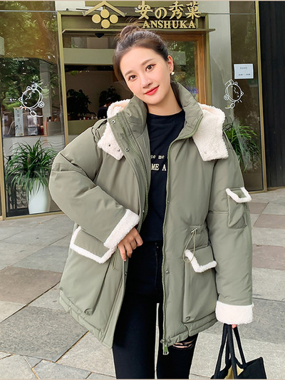 2023 Parka cu glugă pentru femei Jachete cu șnur din lână de miel, patchwork, pentru femei, jachetă pufă groasă și caldă, îmbrăcăminte capitonată din bumbac, rezistentă la vânt