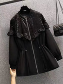 Jachetă cu paiete pentru femei, toamnă 2023, supradimensionată, Y2k, Harajuku, haină de vânt, patchwork, îmbrăcăminte de stradă coreeană, jachete rezistente la vânt