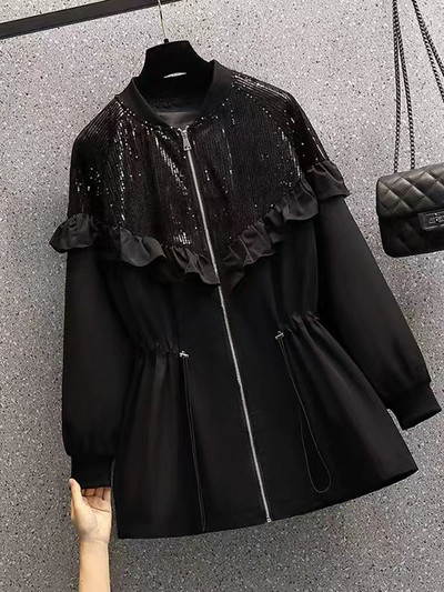 Jachetă cu paiete pentru femei, toamnă 2023, supradimensionată, Y2k, Harajuku, haină de vânt, patchwork, îmbrăcăminte de stradă coreeană, jachete rezistente la vânt