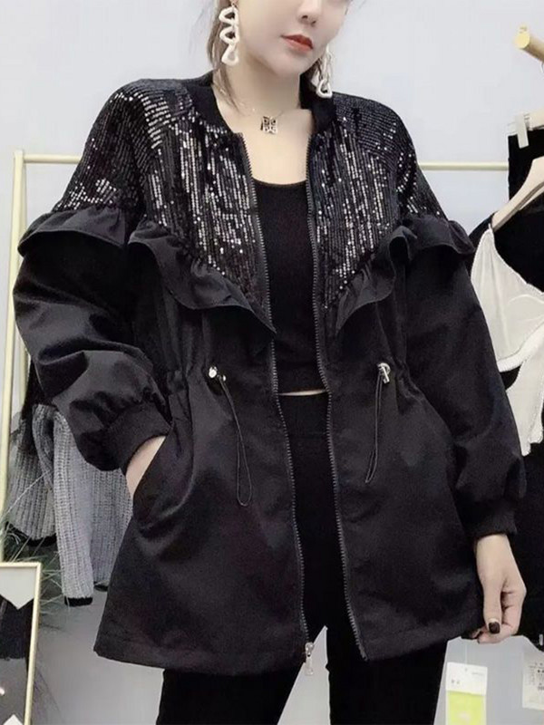 Jachetă cu paiete pentru femei, toamnă 2023, supradimensionată, Y2k, Harajuku, haină de vânt, patchwork, îmbrăcăminte de stradă coreeană, jachete rezistente la vânt