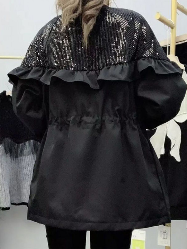 Jachetă cu paiete pentru femei, toamnă 2023, supradimensionată, Y2k, Harajuku, haină de vânt, patchwork, îmbrăcăminte de stradă coreeană, jachete rezistente la vânt
