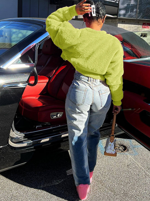 Zimska Y2K korejska modna bunda od umjetnog krzna Ženska topla mekana pahuljasta jakna s O-izrezom Ženska ulična odjeća Ležerna gornja odjeća