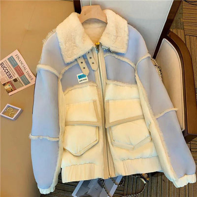 KBAT 2022, iarnă, parka caldă, jachetă mozaică, haină lângă din lână de miel pentru femei, jachetă motocicletă din bumbac, îmbrăcăminte pentru femei