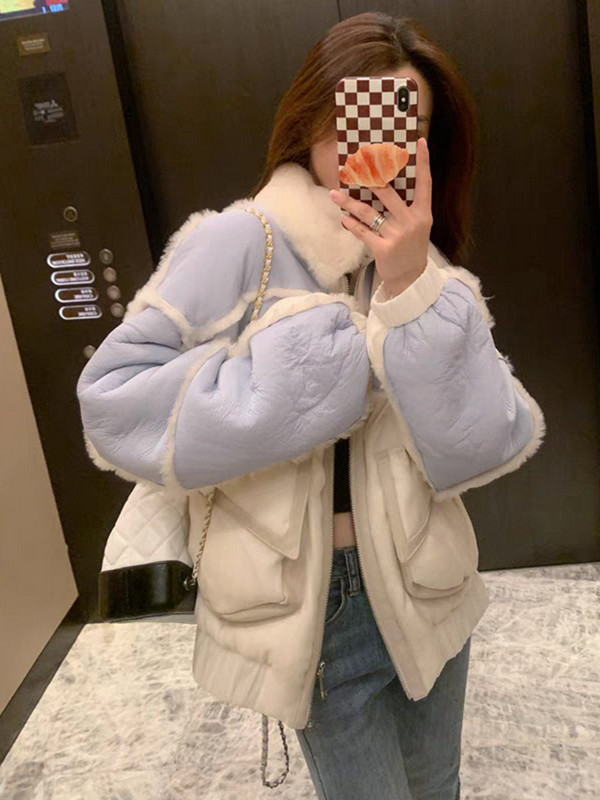 KBAT 2022, iarnă, parka caldă, jachetă mozaică, haină lângă din lână de miel pentru femei, jachetă motocicletă din bumbac, îmbrăcăminte pentru femei