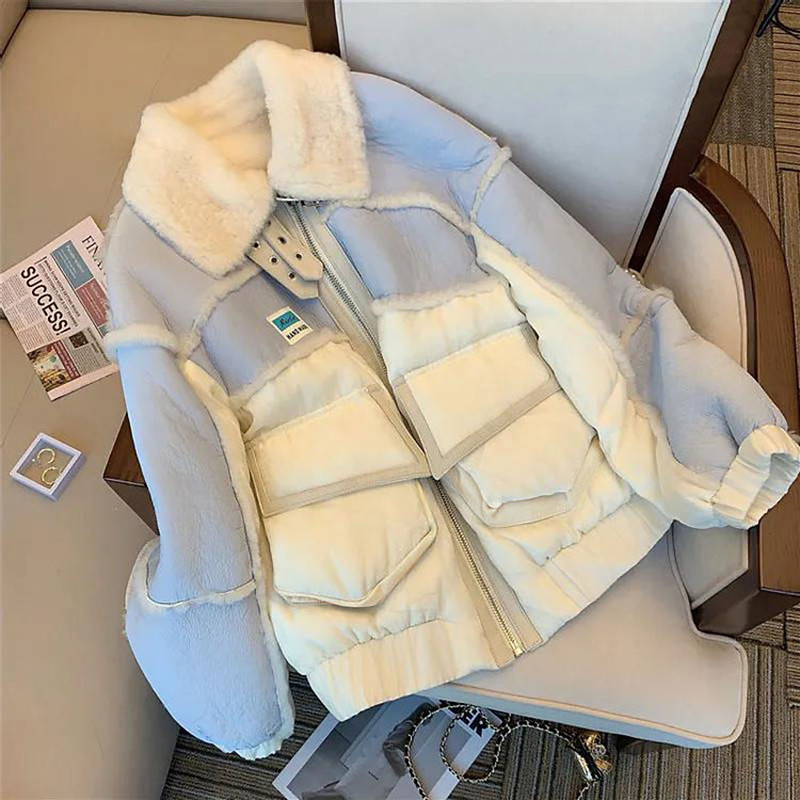 KBAT 2022, iarnă, parka caldă, jachetă mozaică, haină lângă din lână de miel pentru femei, jachetă motocicletă din bumbac, îmbrăcăminte pentru femei