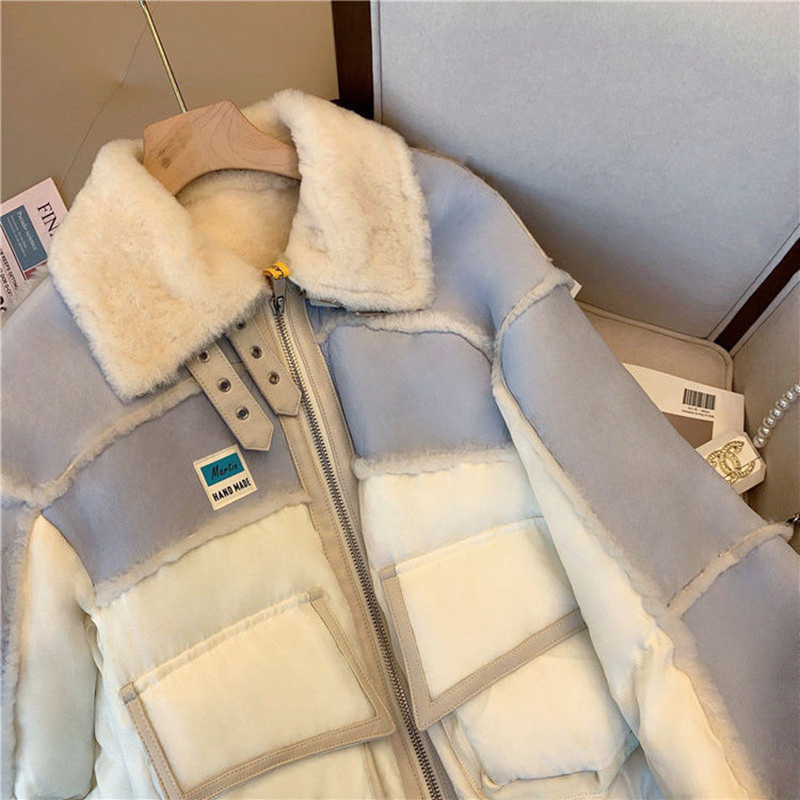 KBAT 2022, iarnă, parka caldă, jachetă mozaică, haină lângă din lână de miel pentru femei, jachetă motocicletă din bumbac, îmbrăcăminte pentru femei