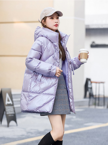 Дамско модно удебелено зимно яке 2023 г., лъскава парка с качулка, памучно подплатено палто, женско ветроустойчиво, дъждоустойчиво топло връхно облекло