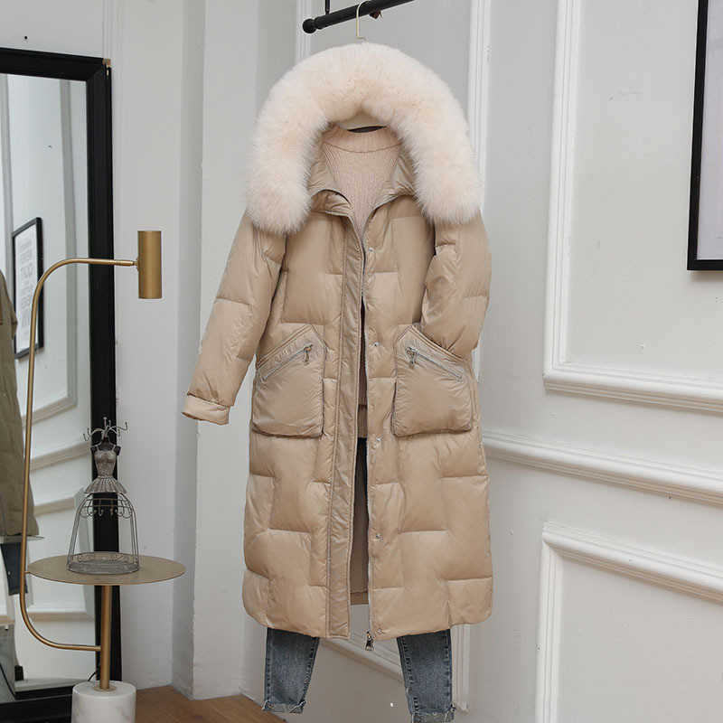 KBAT 2023 Duga zimska snježna jakna s kapuljačom Ženski veliki krzneni ovratnik Topli kaput Ženska ženska puhasta topla debela parka prekomjerna