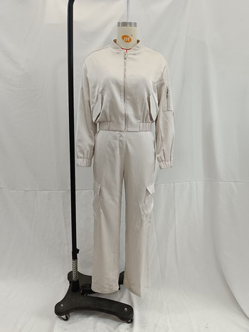 Дамски модни бомбър якета Свободно сатенено палто с джобове и цип Винтидж О-образно деколте с дълги ръкави Женски шикозни връхни дрехи